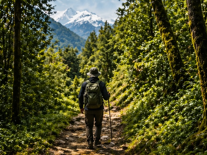 Forest trekking trail in Sikkim mountains